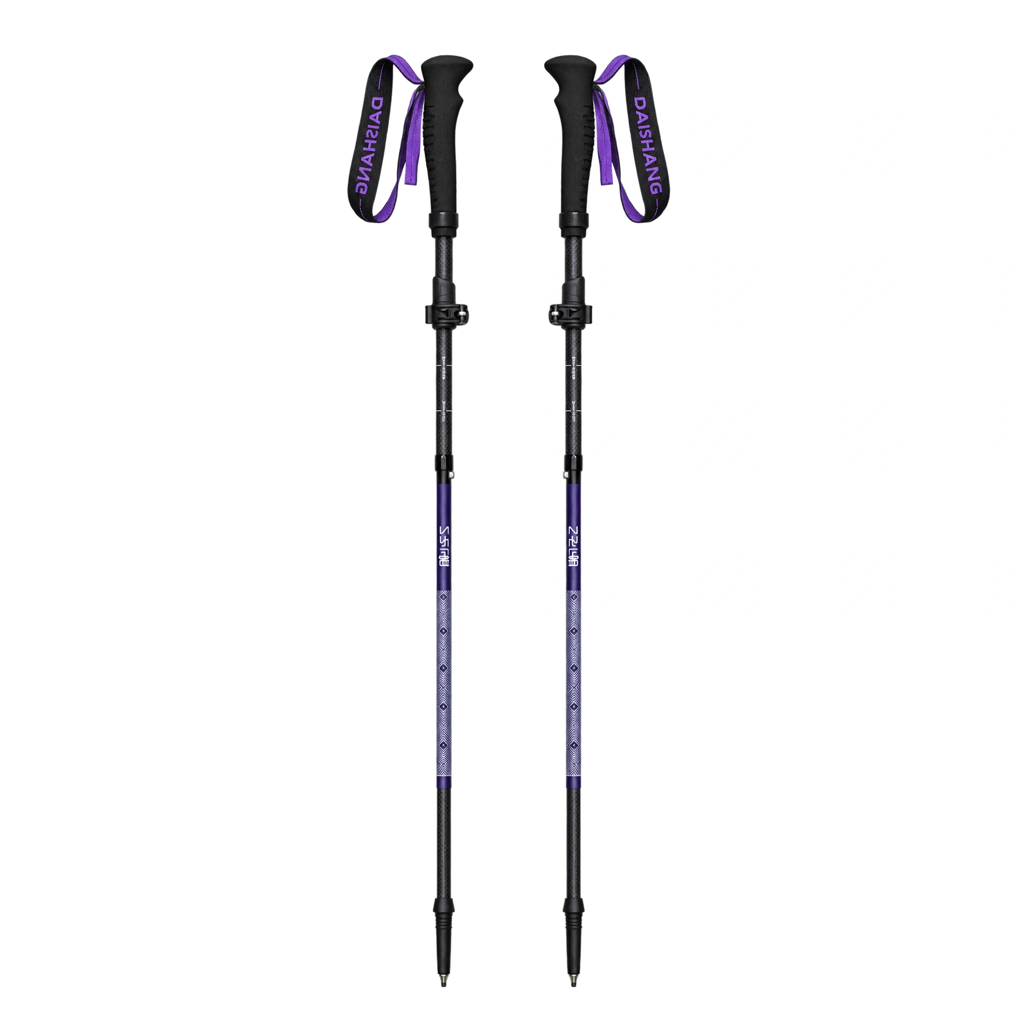 ALTAPANO × DAISHANG Cirrus Carbon trekking poles in Purple, shown as a pair.