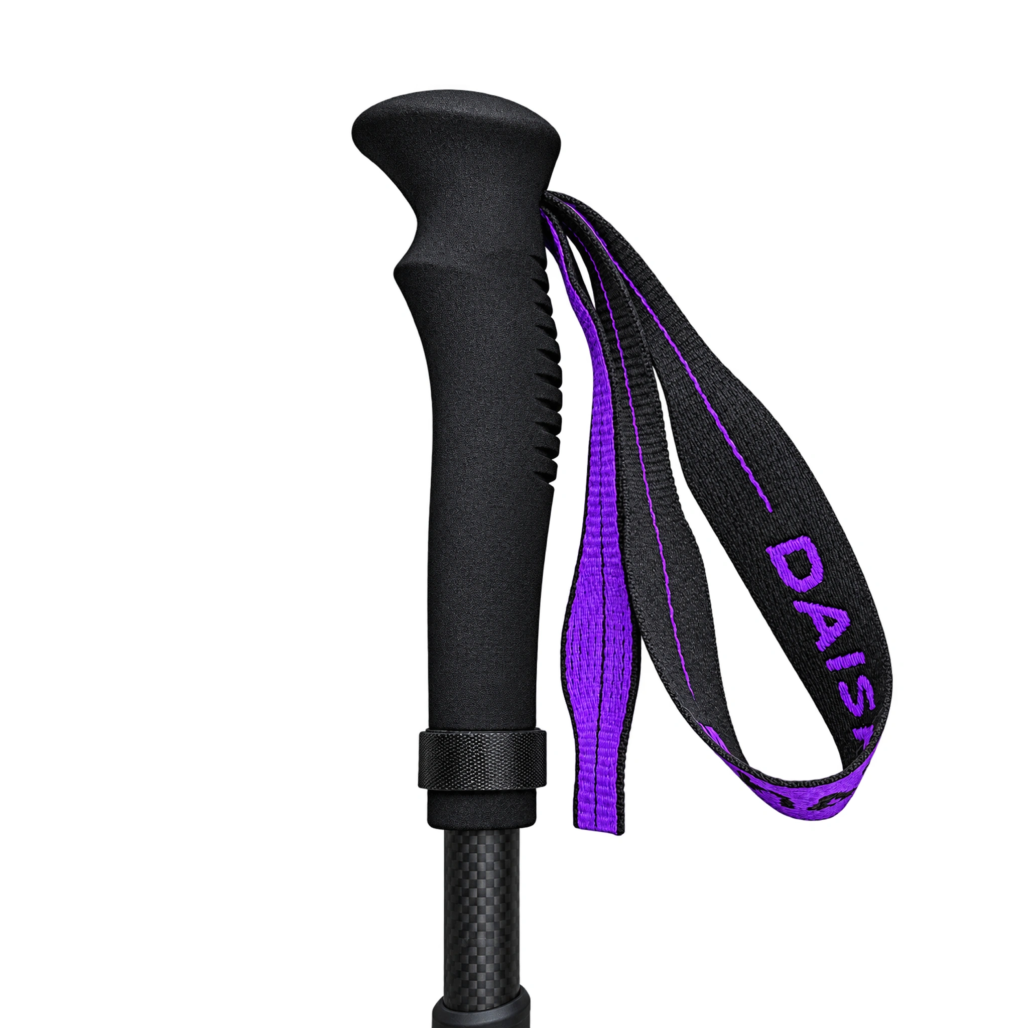 Close-up of the shaped grip and purple DAISHANG wrist strap.