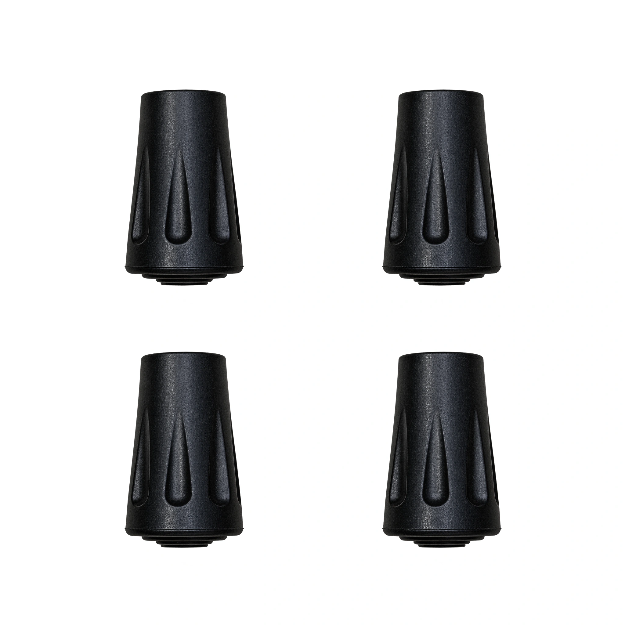 Four black rubber trekking pole tip protectors included in the 4-pack.