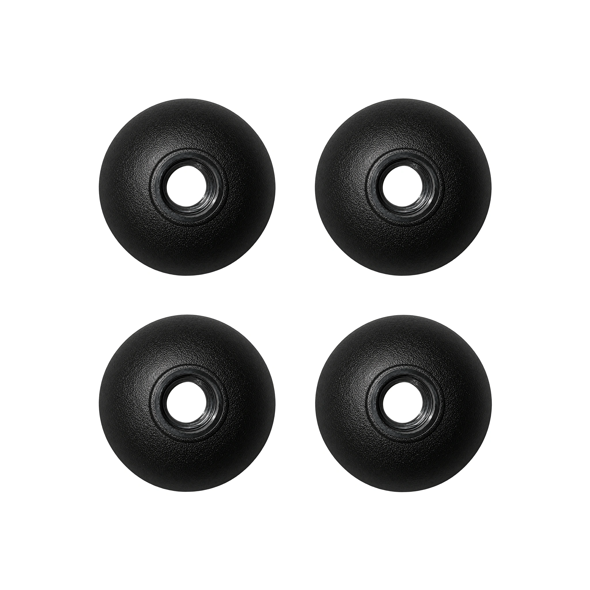 Four black domed trekking pole sand baskets included in the 4-pack.